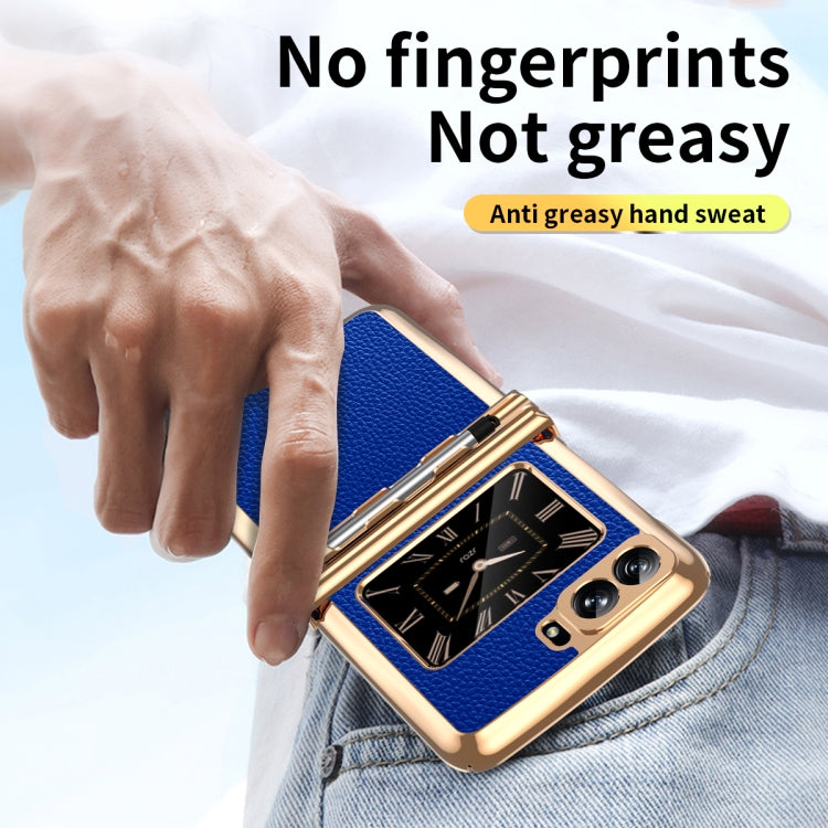 For Motorola Razr 2022 Foldable Electroplated Plain Leather Phone Case with Stylus(Blue) by buy2fix