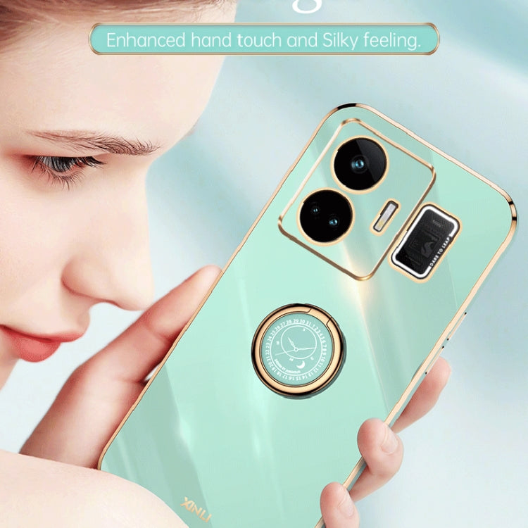 For Realme GT Neo 5 XINLI Straight Edge 6D Electroplate TPU Phone Case with Ring Holder(Black) by XINLI