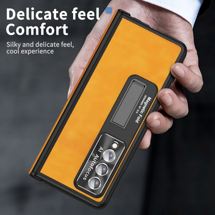 For Samsung Galaxy Z Fold3 5G Napa Pattern All-inclusive Magnetic Phone Case(Lemon Yellow) - Galaxy Phone Cases by buy2fix | Online Shopping UK | buy2fix