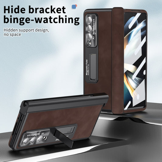 For Samsung Galaxy Z Fold3 5G Napa Pattern All-inclusive Magnetic Phone Case(Coffee) - Galaxy Phone Cases by buy2fix | Online Shopping UK | buy2fix