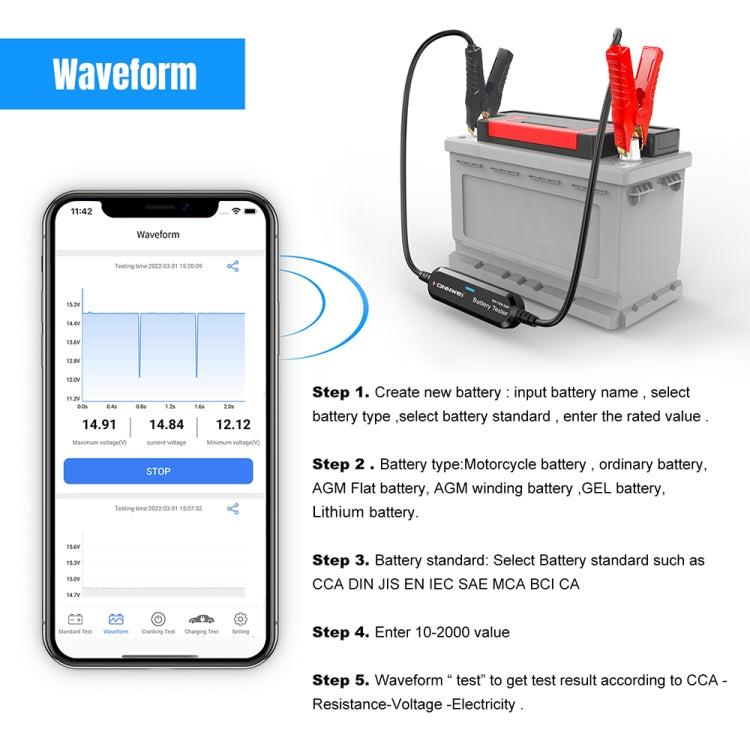 KONNWEI BK200 6V/12V/24V Car Bluetooth Battery Tester(Black) by KONNWEI
