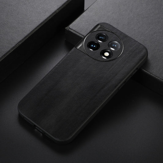 For OnePlus 11 Yellow Cow Texture PU Phone Case(Black) by buy2fix