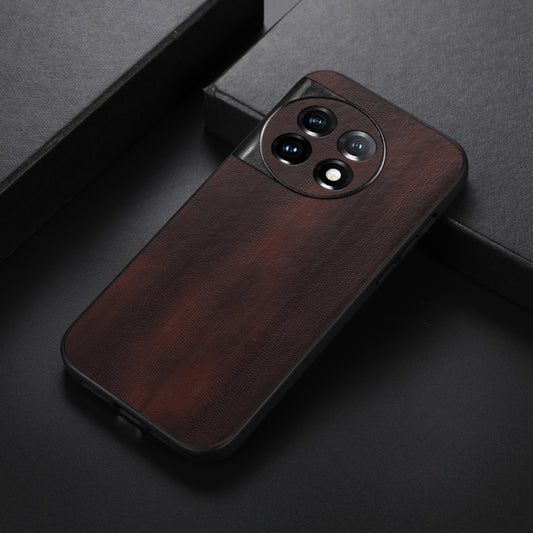 For OnePlus 11 Yellow Cow Texture PU Phone Case(Coffee) by buy2fix