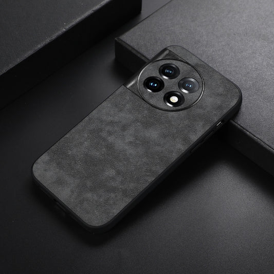 For OnePlus 11 Morocco Texture PU Phone Case(Black) by buy2fix