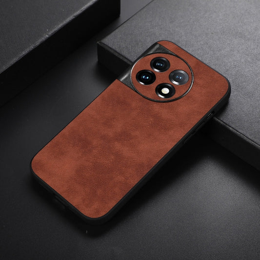 For OnePlus 11 Morocco Texture PU Phone Case(Brown) by buy2fix