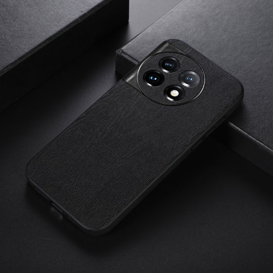 For OnePlus 11 Wood Texture PU Phone Case(Black) by buy2fix