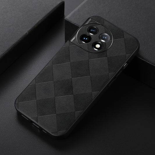 For OnePlus 11 Weave Plaid PU Phone Case(Black) by buy2fix