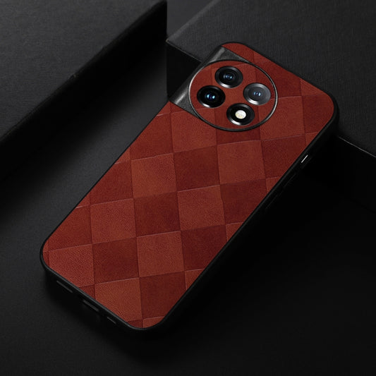 For OnePlus 11 Weave Plaid PU Phone Case(Brown) by buy2fix