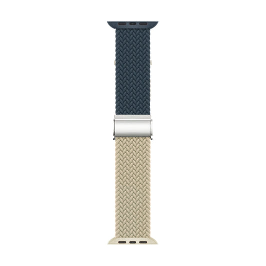 Nylon Braided Stitching Buckle Watch Band For Apple Watch Ultra 49mm&Watch Ultra 2 49mm / Series 9&8&7 45mm / SE 3&SE 2&6&SE&5&4 44mm / 3&2&1 42mm(Deep Blue Beige) by buy2fix