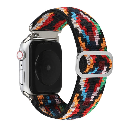 For Apple Watch Ultra 49mm&Watch Ultra 2 49mm / Series 9&8&7 45mm / SE 3&SE 2&6&SE&5&4 44mm / 3&2&1 42mm Buckle Elastic Nylon Watch Band(Colorful Rhombus) by buy2fix