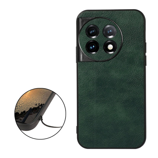For OnePlus 11 5G Accurate Hole Two-color Litchi Texture PU Phone Case(Green) by buy2fix