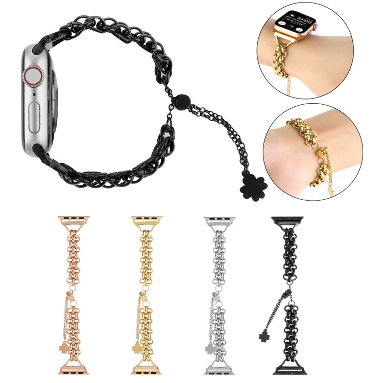 Dual-row Chain Metal Watch Band For Apple Watch Ultra 49mm&Watch Ultra 2 49mm / Series 9&8&7 45mm / SE 3&SE 2&6&SE&5&4 44mm / 3&2&1 42mm(Black) by buy2fix