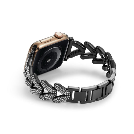 Triangle Diamond Metal Watch Band For Apple Watch Ultra 49mm&Watch Ultra 2 49mm / Series 9&8&7 45mm / SE 3&SE 2&6&SE&5&4 44mm / 3&2&1 42mm (Black) by buy2fix