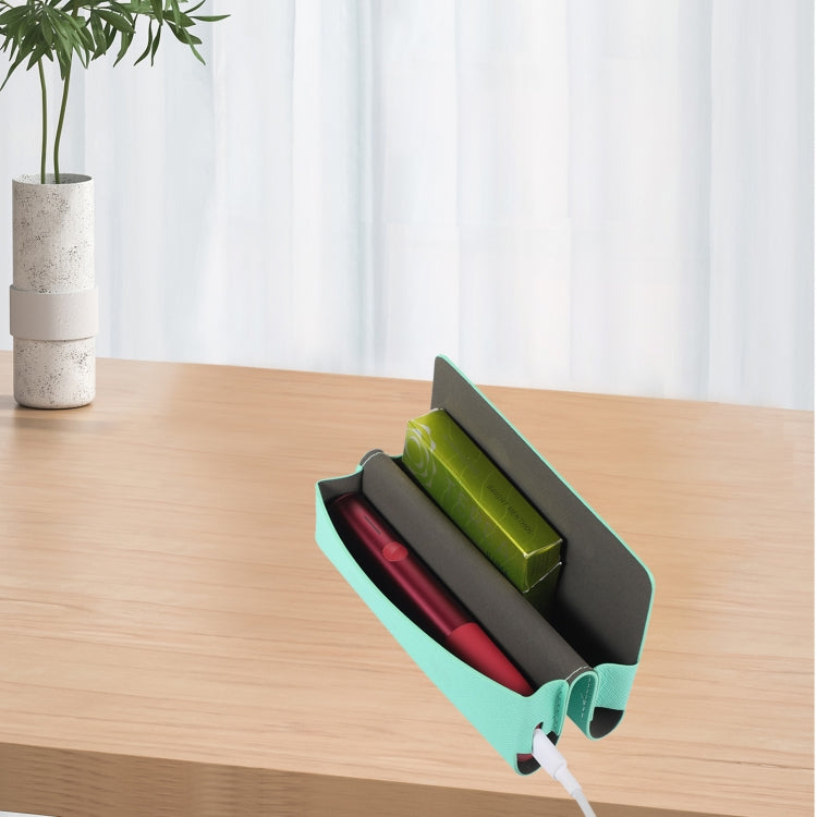 For IQOS ILUMA ONE Cross Pattern E-cigarette Leather Storage Bag(Mint Green) by buy2fix