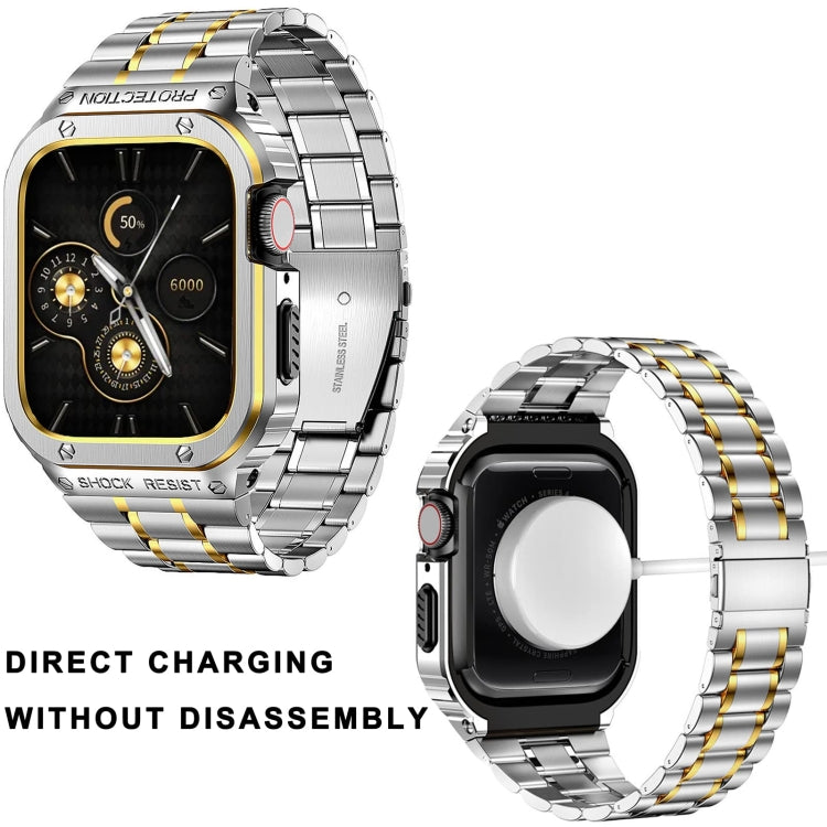 Metal Integrated Watch Protective Case For Apple Watch Series 9 / 8 / 7 45mm(Silver Gold) by buy2fix