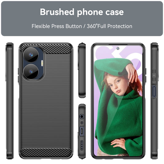 For Realme C55 Brushed Texture Carbon Fiber TPU Phone Case(Black) by buy2fix