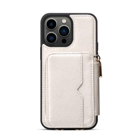For iPhone 14 Pro Zipper Card Slot Phone Case(White) - iPhone 14 Pro Cases by buy2fix | Online Shopping UK | buy2fix