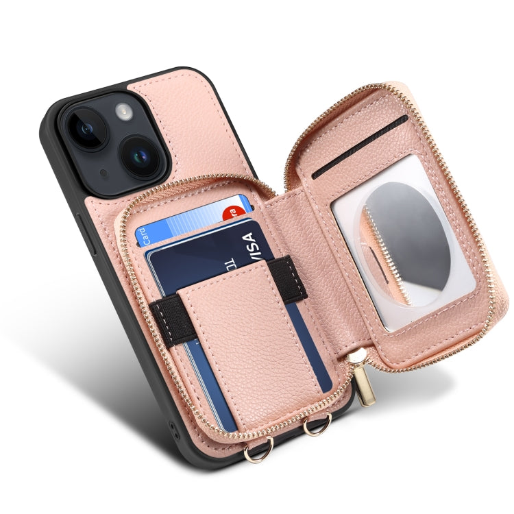 For iPhone 14 Plus Zipper Card Slot Phone Case(Pink) - iPhone 14 Plus Cases by buy2fix | Online Shopping UK | buy2fix