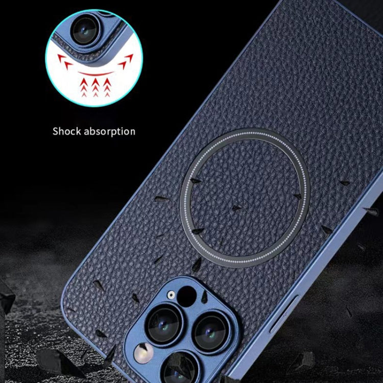For iPhone 14 Pro Skin Feel Litchi Texture MagSafe Magnetic Phone Case(Blue) by buy2fix