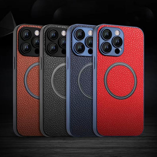 For iPhone 12 Skin Feel Litchi Texture MagSafe Magnetic Phone Case(Brown) by buy2fix