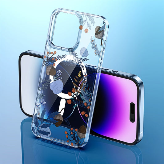 For iPhone 14 Pro Transparent Double Sided Magsafe Phone Case(Sky Blue Flower) by buy2fix