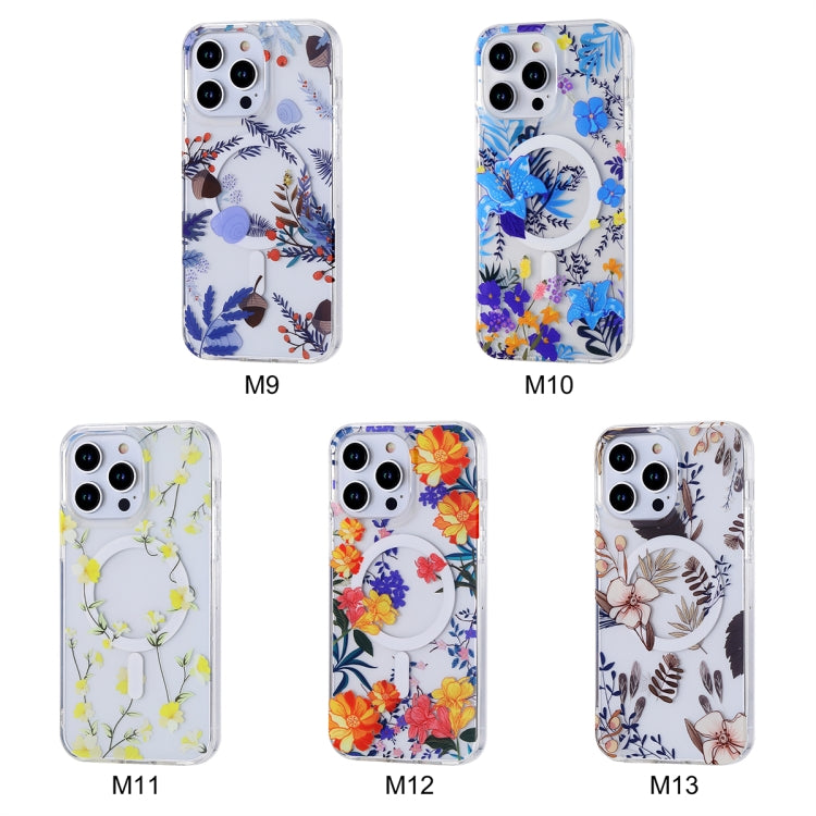 For iPhone 13 Pro Transparent Double Sided Magsafe Phone Case(Sky Blue Flower) by buy2fix
