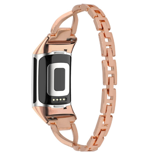 For Fitbit Charge 5 Diamond Metal Watch Band(Rose Gold) by buy2fix
