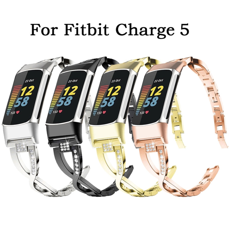 For Fitbit Charge 5 Diamond Metal Watch Band(Gold) by buy2fix