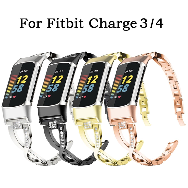 For Fitbit Charge 3 / 4 Diamond Metal Watch Band(Rose Gold) by buy2fix