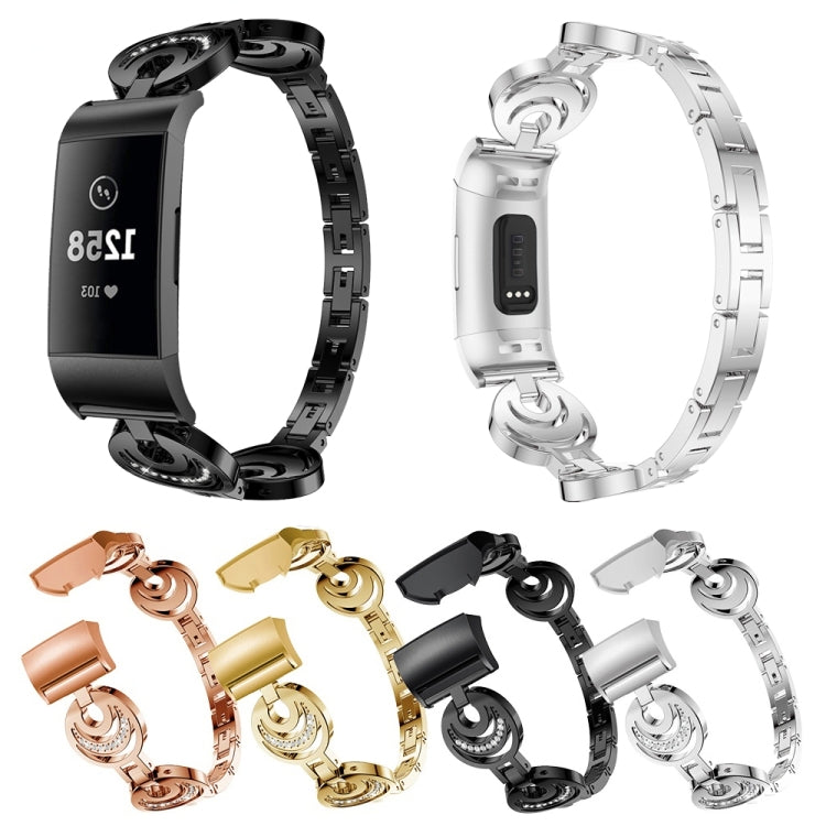 For Fitbit Charge 5 Sun Moon Star Diamond Metal Watch Band(Black) by buy2fix