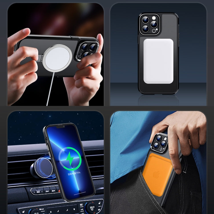 For iPhone 14 Pro MagSafe Magnetic Metal Holder Phone Case(Green) - iPhone 14 Pro Cases by buy2fix | Online Shopping UK | buy2fix