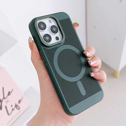 For iPhone 14 Grid Cooling MagSafe Magnetic Phone Case(Alpine Green) by buy2fix