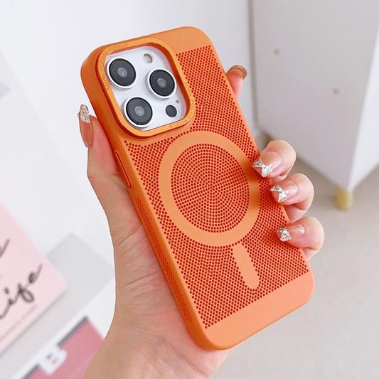 For iPhone 14 Grid Cooling MagSafe Magnetic Phone Case(Orange Yellow) by buy2fix