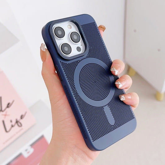 For iPhone 14 Grid Cooling MagSafe Magnetic Phone Case(Navy Blue) by buy2fix