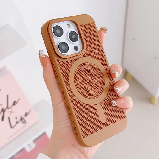 For iPhone 14 Grid Cooling MagSafe Magnetic Phone Case(Turmeric) by buy2fix