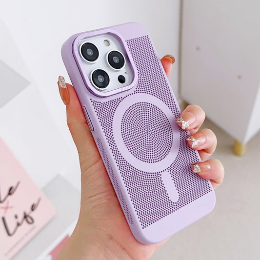 For iPhone 14 Plus Grid Cooling MagSafe Magnetic Phone Case(Lilac) by buy2fix