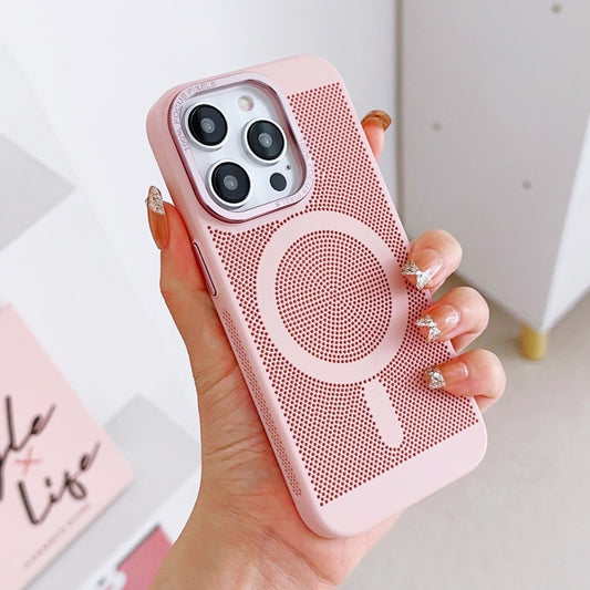 For iPhone 14 Plus Grid Cooling MagSafe Magnetic Phone Case(Pink) by buy2fix