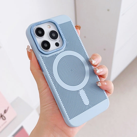 For iPhone 14 Plus Grid Cooling MagSafe Magnetic Phone Case(Sierra Blue) by buy2fix