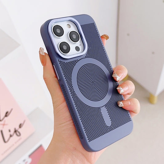 For iPhone 13 Pro Grid Cooling MagSafe Magnetic Phone Case(Grey Blue) by buy2fix