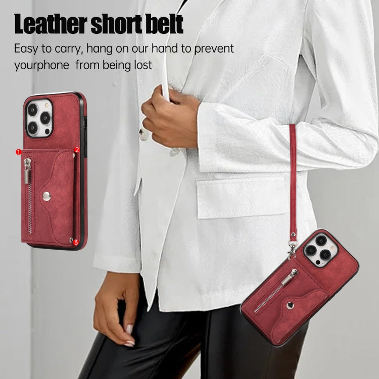 For iPhone 11 Pro Zipper RFID Card Slot Phone Case with Short Lanyard(Red) - iPhone 11 Pro Cases by buy2fix | Online Shopping UK | buy2fix