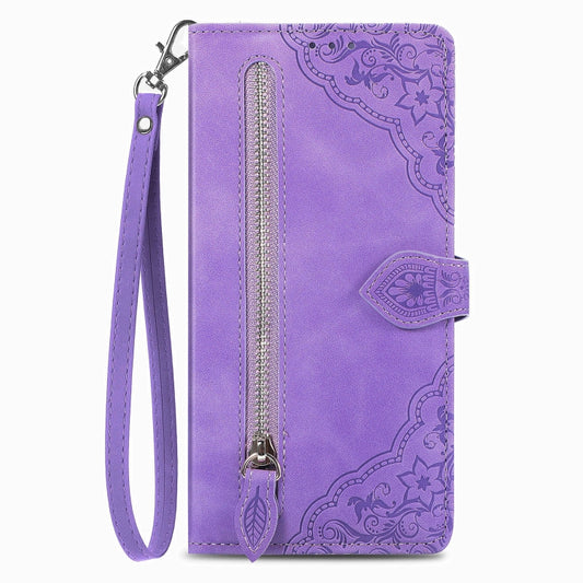 For Blackview A85 Embossed Flower Zipper Leather Phone Case(Purple) by buy2fix