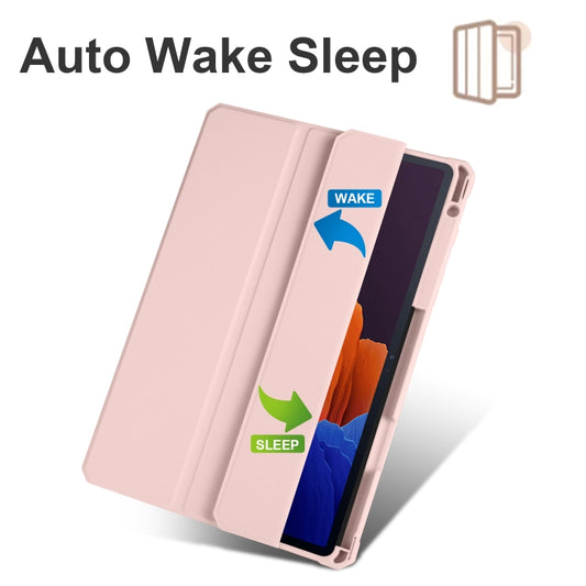 For Samsung Galaxy Tab S8 Ultra Acrylic 3-folding Smart Leather Tablet Case(Pink) by buy2fix