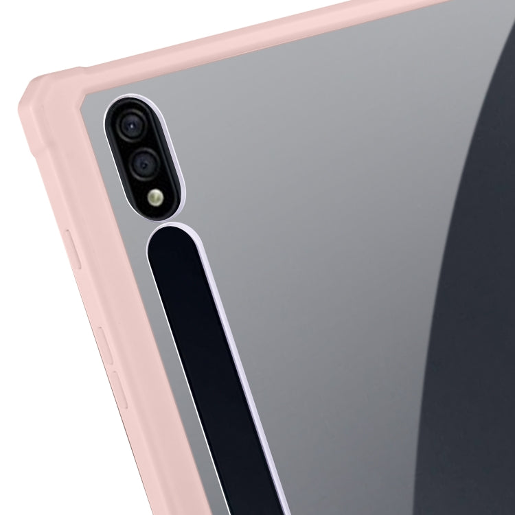 For Samsung Galaxy Tab S8 Ultra Acrylic 3-folding Smart Leather Tablet Case(Pink) by buy2fix