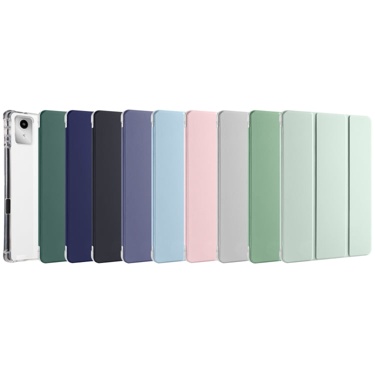 For Lenovo Tab M11 / Xiaoxin Pad 11 2024 3-fold Clear TPU Leather Tablet Case with Pen Slot(Space Grey) by buy2fix