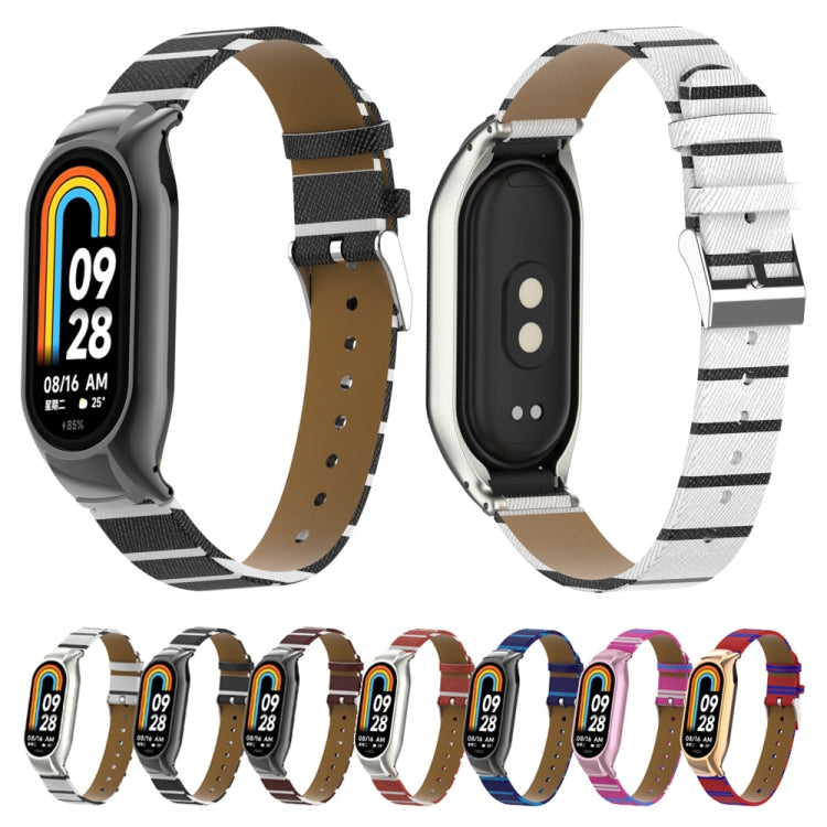 For Xiaomi Mi Band 8 Integrated Metal Case + Secondary Color Leather Watch Band(White) by buy2fix