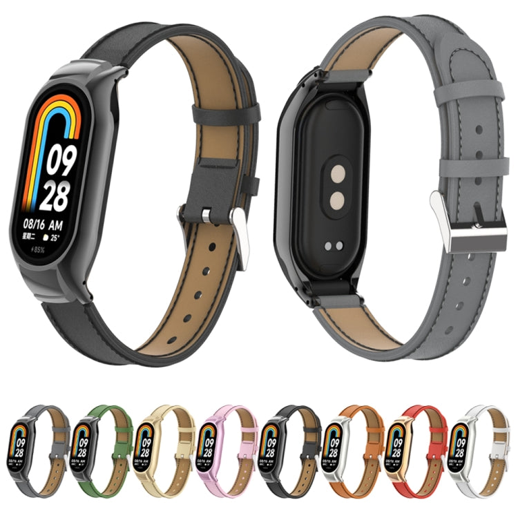 For Xiaomi Mi Band 8 Integrated Metal Case + Microfiber Sewing Leather Watch Band(Black) by buy2fix