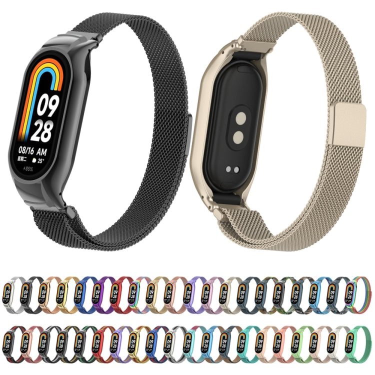 For Xiaomi Mi Band 8 Integrated Metal Case + Milanese Magnetic Watch Band(Silver) by buy2fix
