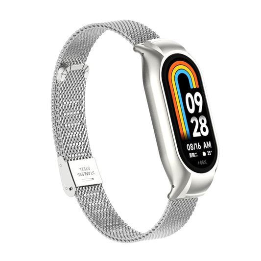 For Xiaomi Mi Band 8 Integrated Metal Case + Steel Mesh Buckle Watch Band(Silver) by buy2fix