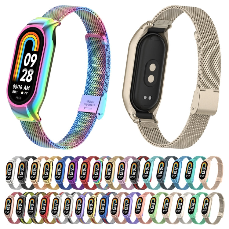 For Xiaomi Mi Band 8 Integrated Metal Case + Steel Mesh Buckle Watch Band(Silver) by buy2fix