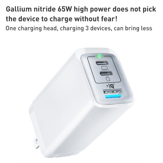 65W Dual PD USB-C / Type-C + USB 3-Port Gan Fast Charging Charger, Plug:US Plug(White) by buy2fix